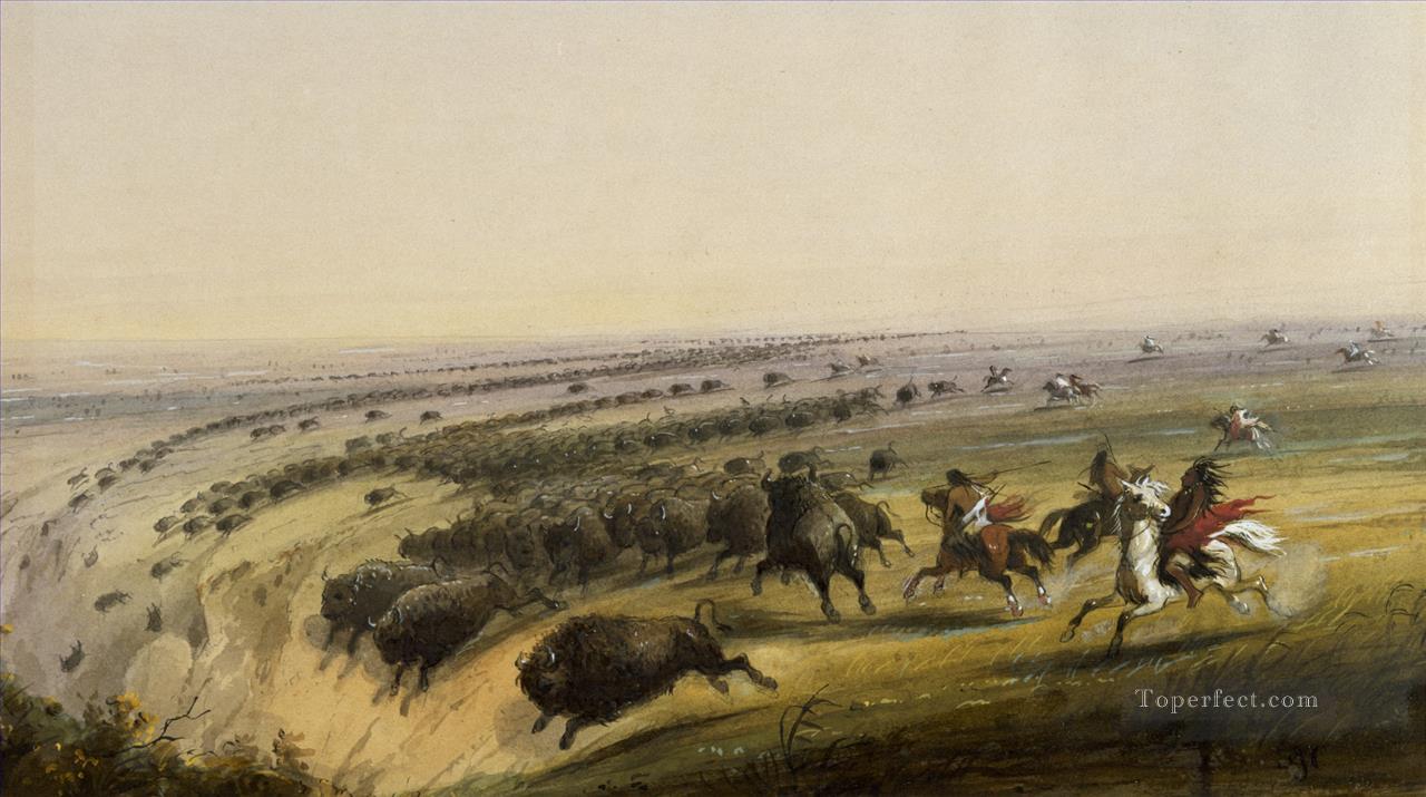 アルフレッド・ジェイコブ・ミラー バッファロー・ウォルターズを狩る油絵